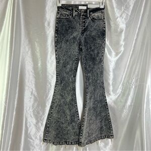 Petra 153 Grey Acid Wash Flare Jeans w/ distressed hem